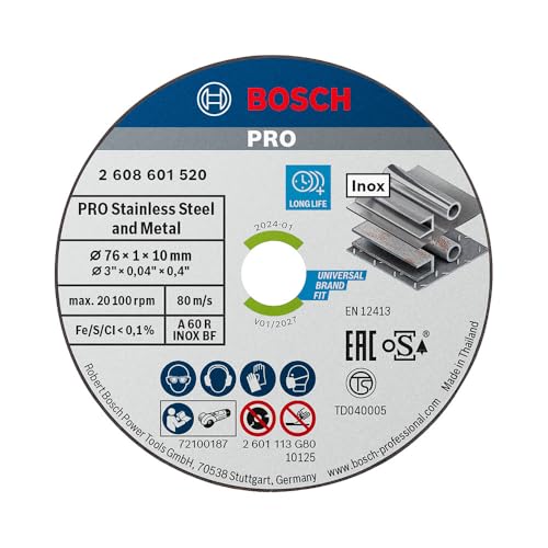 Bosch 5x PRO Stainless Steel and Metal Speed Thin Trennscheibe für Mini-Winkelschleifer und 10 mm Bohrung (für Stahl, Edelstahl, Ø 76 mm, Professional Zubehör Mini-Winkelschleifer) von Bosch