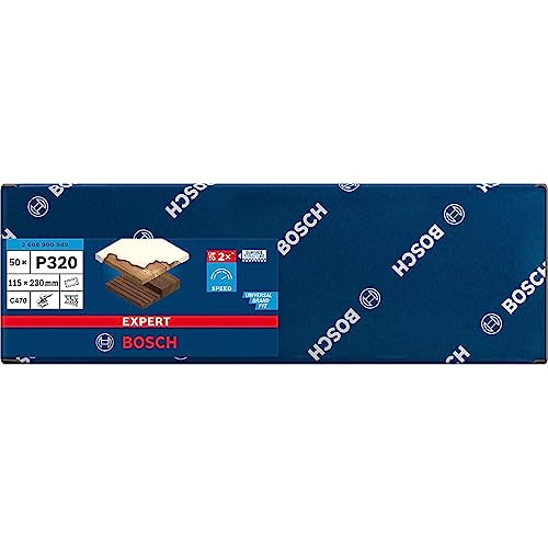 Bosch Accessories 50x Schleifpapier Expert C470 mit 14 Löchern (für Hartholz, Farbe auf Holz, 115x230 mm, Körnung 320, Zubehör Schwingschleifer) von Bosch Accessories