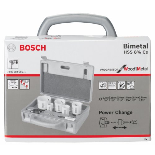 Bosch Accessories Bosch Professional 9 tlg. Lochsäge HSS BiM Progressor for Wood & Metal Set Elektriker (für rostfreien Edelstahl und Metall, Ø 22-64 mm, Zubehör Bohrmaschine) von Bosch Accessories