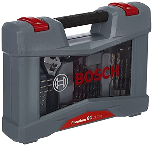 Bosch Professional 91tlg. Bits und Bohrer Premium X-Line Set (Betonbohrer, Fliesenbohrer, Universalhalter, Tiefenstopp, Rollgabelschlüssel, im stabilem Koffer, Zubehör Bohrmaschine) von Bosch