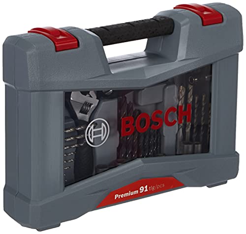 Bosch Professional 91tlg. Bits und Bohrer Premium X-Line Set (Betonbohrer, Fliesenbohrer, Universalhalter, Tiefenstopp, Rollgabelschlüssel, im stabilem Koffer, Zubehör Bohrmaschine) von Bosch Accessories