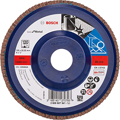 Bosch Professional DIY Fächerschleifscheibe (für Winkelschleifer verschiedene Materialien, gerade Ausführung, Ø 125 mm, Körnung 120) von Bosch Accessories
