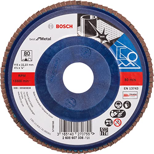 Bosch Accessories Professional Fächerschleifscheibe (für Winkelschleifer verschiedene Materialien, Ø 115 mm, Körnung 80) von Bosch Professional