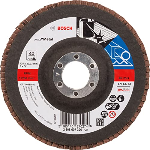 Bosch Accessories Professional Fächerschleifscheibe (für Winkelschleifer verschiedene Materialien, gerade Ausführung, Ø 125 mm, Körnung 40) von Bosch Accessories