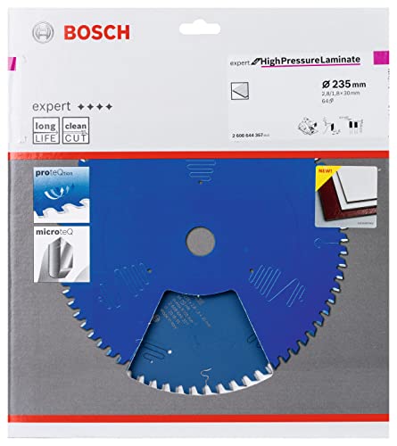 Bosch Professional 1x Kreissägeblatt Expert for High-Pressure Laminate (für Hochdruck-Schichtpressstoffplatten, Sägeblatt Ø 235 x 30 x 2,8 mm, Zähne 64, Zubehör Handkreissägen) von Bosch Accessories