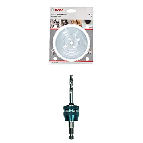 Bosch Professional Lochsäge Progressor for Wood & Metal (Holz und Metall, Ø 114 mm) + 1x Power Change Plus Adapter (Aufnahme 3/8“ Sechskant, inkl. HSS-G Bohrer 7.15 x 85 mm) von Bosch Accessories