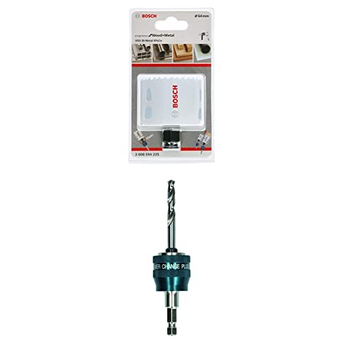 Bosch Professional Lochsäge Progressor for Wood & Metal (Holz und Metall, Ø 64 mm) + 1x Power Change Plus Adapter (Aufnahme 3/8“ Sechskant, inkl. HSS-G Bohrer 7.15 x 85 mm) von Bosch Accessories
