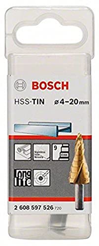 Bosch Professional Stufenbohrer HSS-TiN mit 3-Flächen-Schaft (Ø 4-20 mm, 9 Stufen) von Bosch