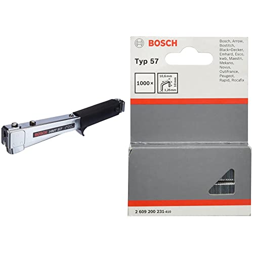 Bosch Professional Zubehör 0603038003 Hammertacker HMT 57 & Bosch Professional 2609200231 1000 Tackerklammern 10/10,6 mm Typ57, Grau von Bosch Accessories