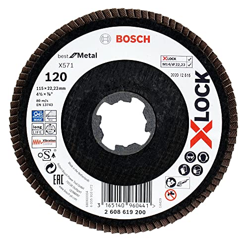 Bosch Professional gerade Fächerschleifscheibe Best (für Metall, X-LOCK, X571, Ø115 mm, Körnung K120, BohrungsØ 22,23mm) von Bosch Accessories