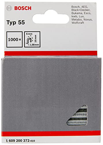 Bosch Professional 1000x Schmalrückenklammer Typ 55 (Textilien, Karton, Folien, 6 x 1.08 x 16 mm, Zubehör Tacker) von Bosch Accessories