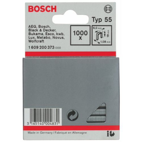 Bosch Accessories Professional 1000x Schmalrückenklammer Typ 55 (Textilien, Karton, Folien, 6 x 1.08 x 19 mm, Zubehör Tacker) von Bosch Accessories