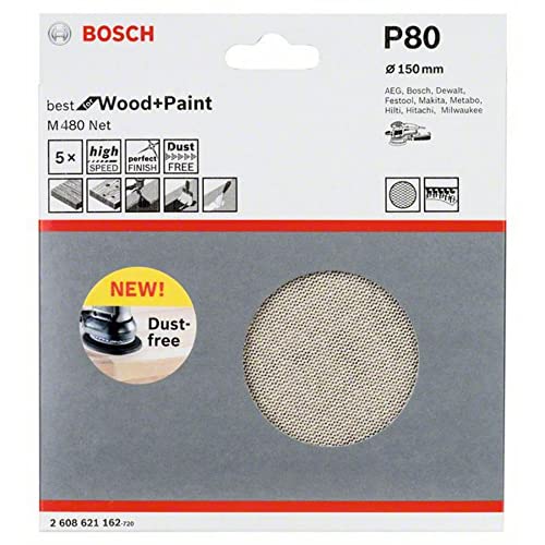 Bosch Accessories 5x Schleifblatt M480 (für Holz, Ø 150 mm, Körnung 80, Zubehör Exzenterschleifer) von Bosch Accessories