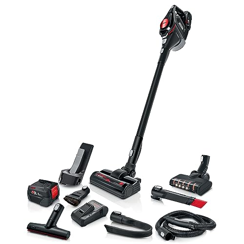 Bosch Akku-Staubsauger Unlimited 8 ProPower BSS8225POW, kabellos, HEPA-Filtersystem, 10 Jahre Motorgarantie, hohe Saugkraft, lange Laufzeit, 2 x 5Ah Akku, Schnellladegerät, Hartboden-Softdüse, schwarz von Bosch Hausgeräte