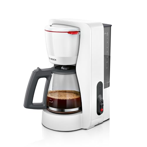 Bosch Filterkaffeemaschine MyMoment TKA2M111, Glaskanne 1,25 L, für 10-15 Tassen, 40min Warmhaltefunktion, Tropfstopp, schwenkbarer Filterträger, abnehmbarer Wassertank, 1200 Watt, Weiß matt von Bosch Hausgeräte