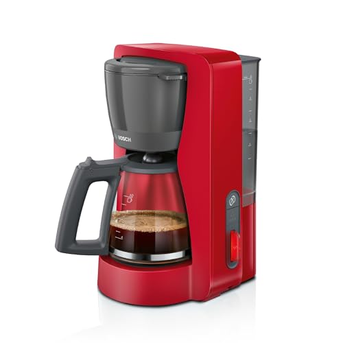 Bosch Filterkaffeemaschine MyMoment TKA3M134, Glaskanne 1,25 L, für 10-15 Tassen, 60min Warmhaltefunktion, Tropfstopp, schwenkbarer Filterträger, Entkalkungsprogramm, 1200 Watt, Rot matt von Bosch Hausgeräte