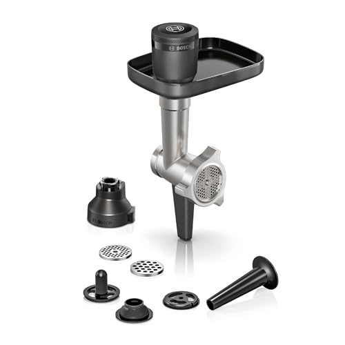 Bosch Zubehör Küchenmaschine MUZS6HA, Fleischwolf, Lochscheibe 8 mm, Lochscheibe 3 mm, Wurstfüller-Aufsatz, Kebbe-Aufsatz, Adapter, für Küchenmaschine Serie 6, schwarz/edelstahl von Bosch Hausgeräte