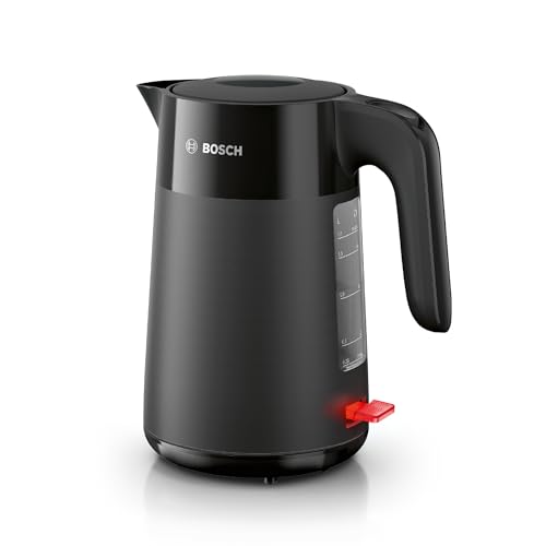 Bosch kabelloser Wasserkocher MyMoment TWK2M163, Abschaltautomatik, Überhitzungsschutz, Tassenanzeige, entnehmbarer Kalkfilter, Trockengehschutz, Dampfstopp-Automatik, 1,7 L, 2400 W, Schwarz matt von Bosch Hausgeräte