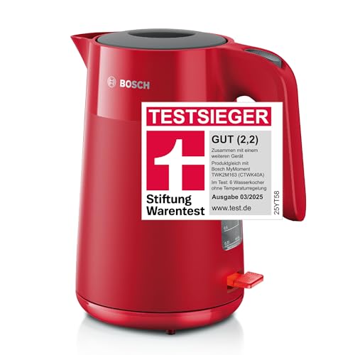 Bosch kabelloser Wasserkocher MyMoment TWK2M164, Abschaltautomatik, Überhitzungsschutz, Tassenanzeige, entnehmbarer Kalkfilter, Trockengehschutz, Dampfstopp-Automatik, 1,7 L, 2400 W, Rot matt Bosch kabelloser Wasserkocher MyMoment TWK2M164, Abschaltautomatik, Überhitzungsschutz, Tassenanzeige, entnehmbarer Kalkfilter, Trockengehschutz, Dampfstopp-Automatik, 1,7 L, 2400 W, Rot matt von Bosch Hausgeräte