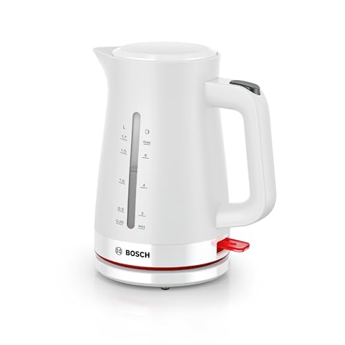 Bosch kabelloser Wasserkocher MyMoment TWK3M121, Abschaltautomatik, Überhitzungsschutz, Tassenanzeige, beidseitige Wasserstandsanzeige, entnehmbarer Kalkfilter, 1,7 L, 2400 W, Weiß matt von Bosch Hausgeräte