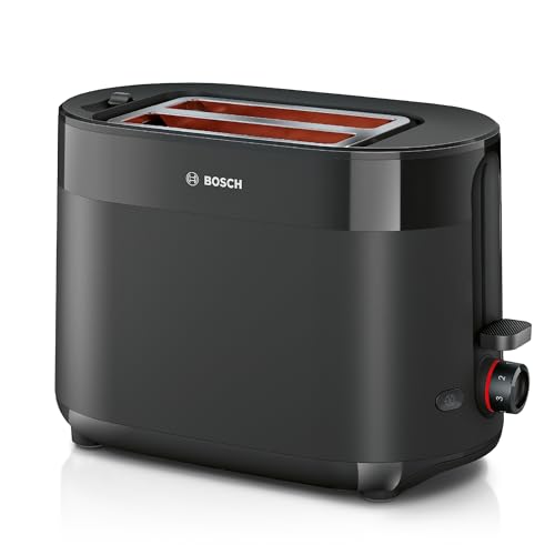 Bosch Kompakt Toaster MyMoment TAT2M123, integrierter Brötchenaufsatz, mit Auftaufunktion, mit Abschaltautomatik, Liftfunktion, Brotzentrierung, perfekt für 2 Scheiben, 800 Watt, Schwarz matt von Bosch Hausgeräte