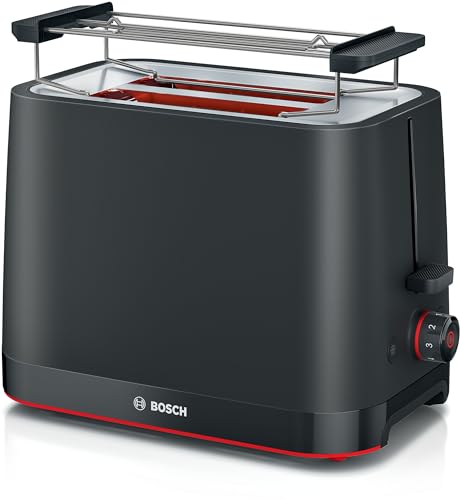 Bosch Kompakt Toaster MyMoment TAT3M123, entnehmbarer klappbarer Brötchenaufsatz, mit Auftaufunktion, Abschaltautomatik, Liftfunktion, Brotzentrierung, ideal für 2 Scheiben, 800 Watt, Schwarz matt von Bosch Hausgeräte