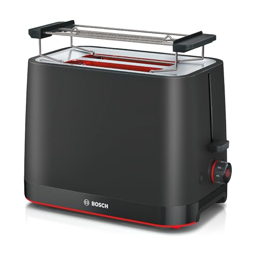 Bosch Kompakt Toaster MyMoment TAT3M123, entnehmbarer klappbarer Brötchenaufsatz, mit Auftaufunktion, Abschaltautomatik, Liftfunktion, Brotzentrierung, ideal für 2 Scheiben, 800 Watt, Schwarz matt von Bosch Hausgeräte