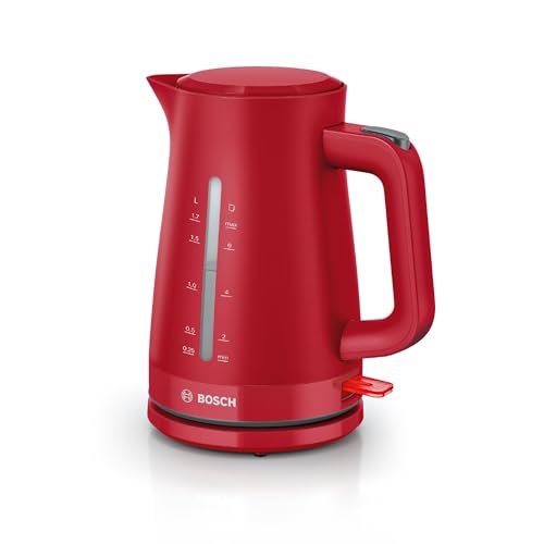 Bosch kabelloser Wasserkocher MyMoment TWK3M124, Abschaltautomatik, Überhitzungsschutz, Tassenanzeige, beidseitige Wasserstandsanzeige, entnehmbarer Kalkfilter, 1,7 L, 2400 W, Rot matt von Bosch Hausgeräte