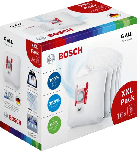 Bosch 16x Staubsaugerbeutel Typ G ALL BBZ16GALL, 99,9% Feinstaubfilterung, höhere Reinigungsleistung, 50% längere Nutzungsdauer, passend für alle Baureihen außer BSG8, BSN1 von Bosch Hausgeräte
