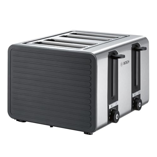 Bosch 4-Schlitz Toaster TAT7S45, mit Abschaltautomatik, mit Auftaufunktion, ideal für 4 Scheiben Toast, breit, Liftfunktion, 1800 W, Edelstahl / grau von Bosch Hausgeräte