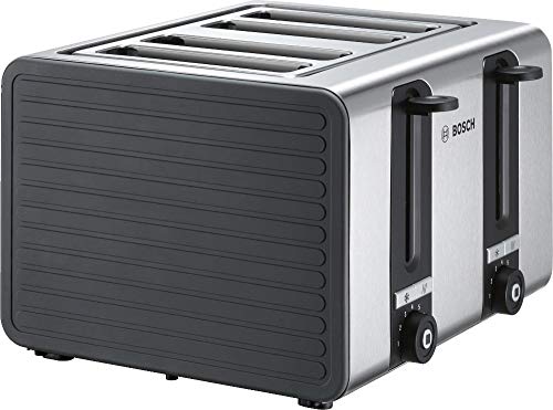 Bosch 4-Schlitz Toaster TAT7S45, mit Abschaltautomatik, mit Auftaufunktion, ideal für 4 Scheiben Toast, breit, Liftfunktion, 1800 W, Edelstahl / grau von Bosch Hausgeräte