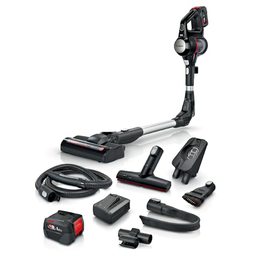 Bosch Akku-Staubsauger Unlimited 7 BSS715FRSH, kabellos, Knickrohr, Hygiene-Filter, 10 Jahre Motorgarantie, 2X 5.0 Ah Akku, Schnellladegerät, XXL-Polsterdüse, Turbodüse, Made in Germany, schwarz von Bosch Hausgeräte