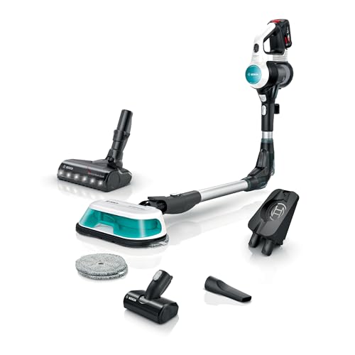 Bosch Akku-Staubsauger Unlimited 7 ProHygienic Aqua BKS71HYG4, kabellos, 2in1 Saugen & Wischen, Knickrohr, HEPA-Filtersystem, 10 J. Motorgarantie, Wechselakku, Mini-Turbo-Düse, Made in Germany, weiß von Bosch Hausgeräte