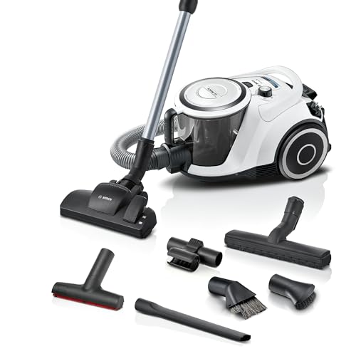 Bosch Staubsauger beutellos Serie 6 BGC41XALL, Bodenstaubsauger, Testsieger, ideal für Allergiker, Hygiene-Filter, Hartbodendüse, XXL-Polsterdüse, hohe Saugleistung, leise, 700 W, weiß von Bosch Hausgeräte