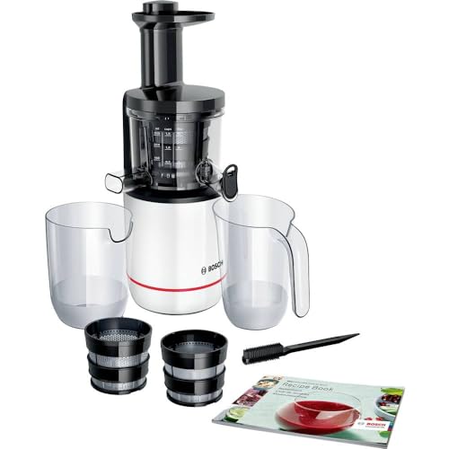 Bosch Entsafter SlowJuicer VitaExtract MESM500W, vitaminschonendes Entsaften, sehr leise, leichte Reinigung, für hartes Obst und Gemüse, BPA-frei, 150 W, weiß von Bosch Hausgeräte