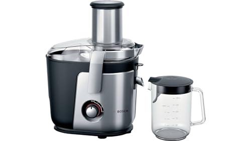 Bosch Entsafter VitaJuice 4 MES4010, Entsafter für Obst und Gemüse, extra großer Einfüllschacht, 1,5l Saftbehälter, mehrere Geschwindigkeiten, spülmaschinengeeignet, 1.200 W, schwarz / silber von Bosch Hausgeräte