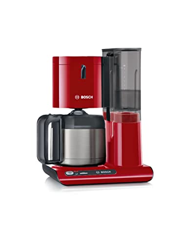 Bosch Filterkaffeemaschine Styline TKA8A054, Edelstahl-Thermokanne 1,1 L, für 8-12 Tassen, abnehmbarer Wassertank, Tropfstopp, schwenkbarer Filterträger, Kabelstaufach, 1100 W, rot Bosch Filterkaffeemaschine Styline TKA8A054, Edelstahl-Thermokanne 1,1 L, für 8-12 Tassen, abnehmbarer Wassertank, Tropfstopp, schwenkbarer Filterträger, Kabelstaufach, 1100 W, rot von Bosch Hausgeräte