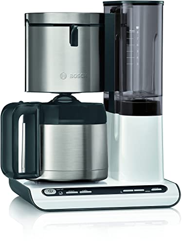 Bosch Filterkaffeemaschine Styline TKA8A681, Aroma Sensor, Edelstahl-Thermokanne 1,1 L, für 8-12 Tassen, Abschaltautomatik, Entkalkungssystem, Tropfstopp, abnehmbarer Wassertank (1 L), 1100 W, weiß von Bosch Hausgeräte