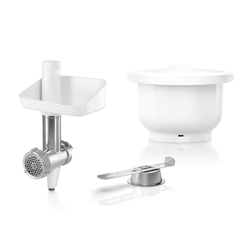 Bosch Zubehör-Set BakingSensation MUZS2BS, Fleischwolf, Kunststoffschüssel, Spritzgebäck-Vorsatz, Edelstahl Loch-Scheibe, 4 Gebäckvarianten, passend für Küchenmaschine Serie 2 von Bosch Hausgeräte