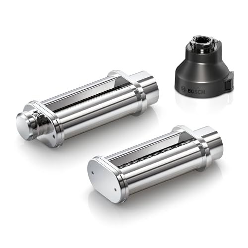 Bosch Zubehör MUZS6PP, PastaPassion Set, 2 Pasta-Aufsätze, Tagliatelle-Nudelwalze, Lasagne-Nudelwalze, Adapter, für Küchenmaschine Serie 6, schwarz/edelstahl von Bosch