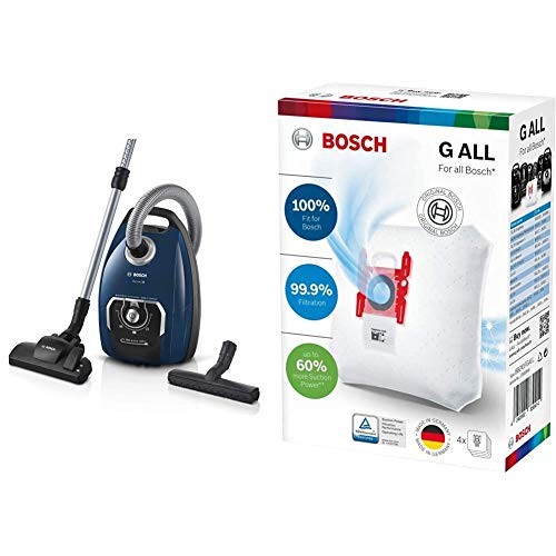 Bosch Hausgeräte Serie 8 BGB75X494, Staubsauger mit Beutel, blau + BBZ41FGALL Power Protect Staubsaugerbeutel Typ G All von Bosch Hausgeräte
