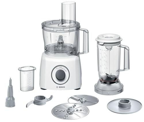 Bosch Kompakt-Küchenmaschine MultiTalent 3 MCM3200W, 30 Funktionen, Rührschüssel 2,3 L, Mixer 1,0 L, Universalmesser, schneiden und raspeln (fein,grob), Schlagscheibe (Sahne,Eischnee), 800 W, weiß von Bosch Hausgeräte