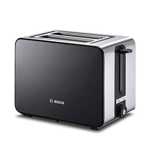 Bosch Kompakt Toaster ComfortLine TAT7203, integrierter Edelstahl-Brötchenaufsatz, mit Abschaltautomatik, mit Auftaufunktion, perfekt für 2 Scheiben Toast, breit, 1050 W, Edelstahl / schwarz von Bosch Hausgeräte