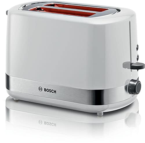 Bosch Kompakt Toaster TAT6A511, integrierter Brötchenaufsatz, mit Abschaltautomatik, mit Auftaufunktion, perfekt für 2 Scheiben Toast, Liftfunktion, Brotzentrierung, 800 W, Edelstahl/weiß von Bosch Hausgeräte