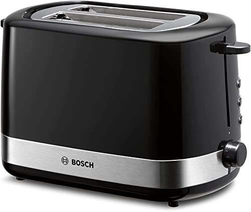 Bosch Kompakt Toaster TAT6A513, integrierter Brötchenaufsatz, mit Abschaltautomatik, mit Auftaufunktion, perfekt für 2 Scheiben Toast, Liftfunktion, Brotzentrierung, 800 W, Edelstahl/schwarz von Bosch Hausgeräte