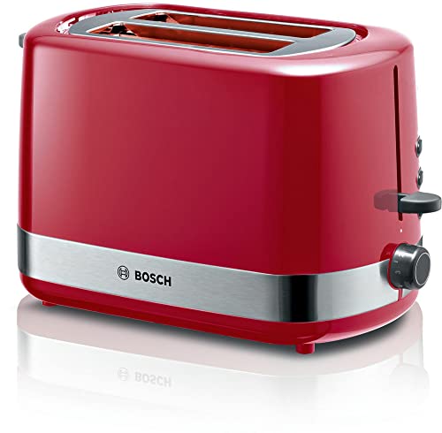 Bosch Kompakt Toaster TAT6A514, integrierter Edelstahl-Brötchenaufsatz, mit Abschaltautomatik, Auftaufunktion, perfekt für 2 Scheiben , Liftfunktion, Brotzentrierung, 800 W, /rot von Bosch Hausgeräte