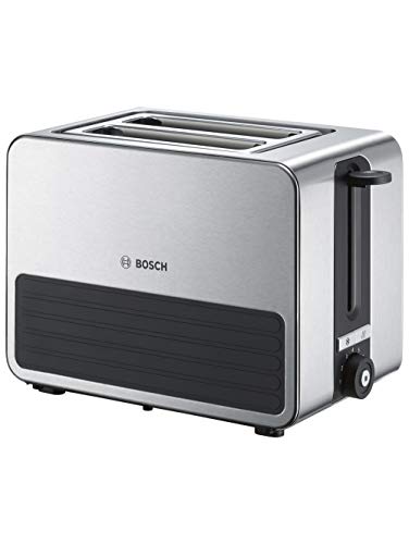 Bosch Kompakt Toaster TAT7S25, integrierter Edelstahl-Brötchenaufsatz, mit Abschaltautomatik, mit Auftaufunktion, ideal für 2 Scheiben Toast, breit, Liftfunktion, 1050 W, Schwarz/Grau von Bosch Hausgeräte