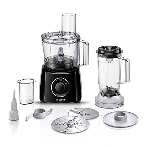 Bosch Kompakt-Küchenmaschine MultiTalent 3 MCM3201B, 30 Funktionen, Rührschüssel 2,3 L, Mixer 1,0 L, Universalmesser, schneiden und raspeln (fein,grob), Schlagscheibe (Sahne, Eischnee), 800 W, schwarz von Bosch
