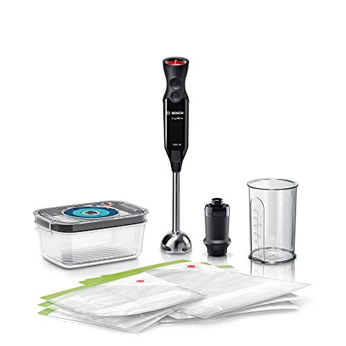 Bosch Stabmixer ErgoMixx MS6CB61V1, Vakuum-Funktion, Edelstahl-Mixfuß, Mix- und Messbecher, Vakuum-Pumpe, Vakuum-Beutel, Vakuum-Frischhaltedose, 12 Stufen plus Turbo, 1000 W, schwarz/anthrazit von Bosch Hausgeräte