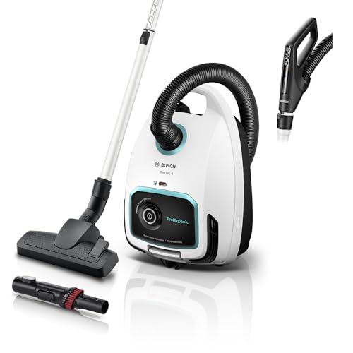 Bosch Staubsauger mit Beutel ProHygienic Serie 6 BGL6LHYG, Bodenstaubsauger, ideal für Allergiker, Hygiene-Filter, für Parkett, Teppich, Fliesen, langes Kabel, Universal-Bürste, 600 W, weiß von Bosch Hausgeräte